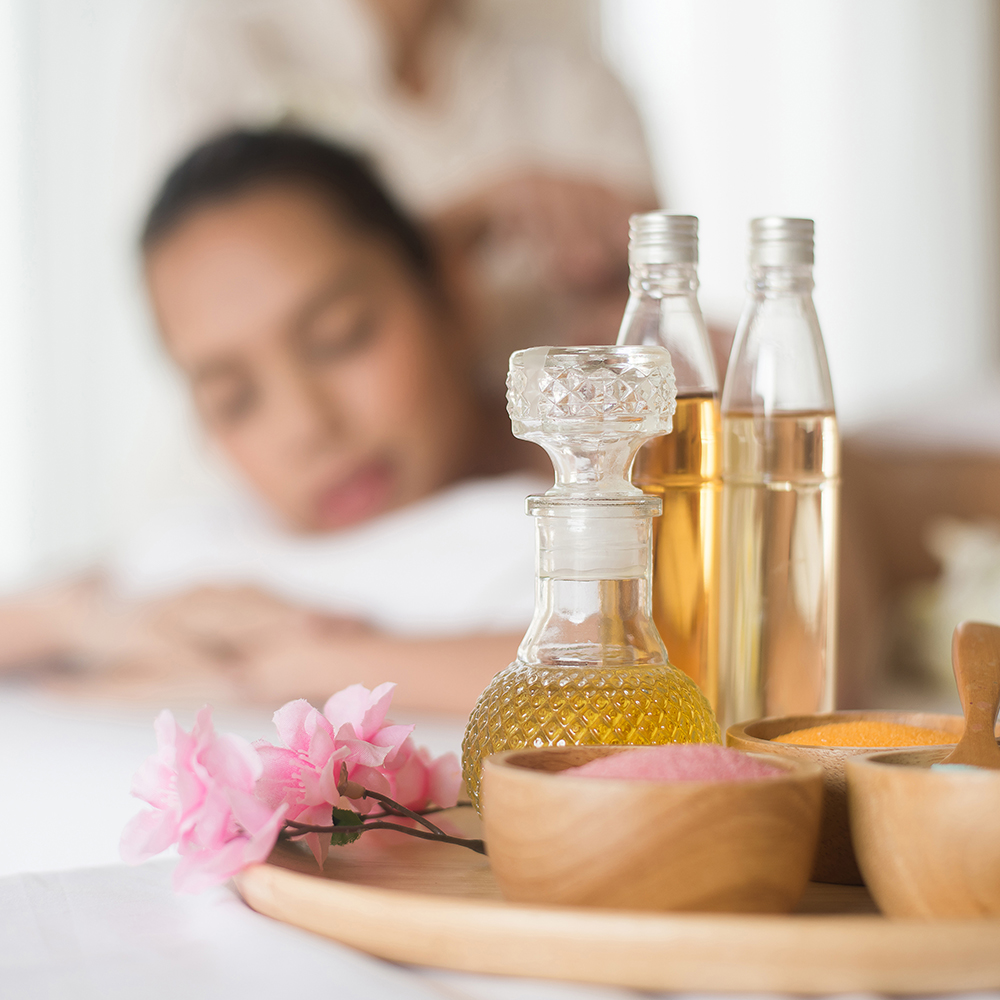 Bottle of aroma essential oil and Spa treatments